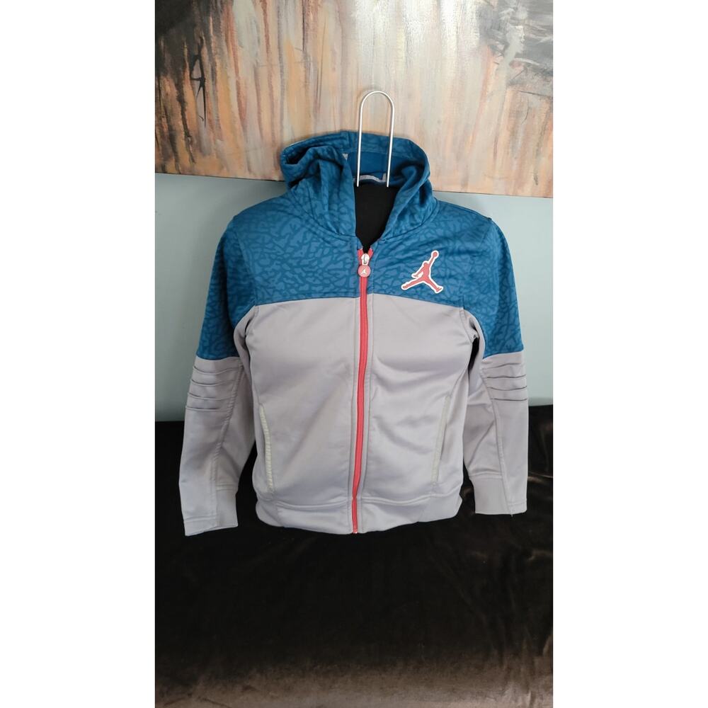 Youth Air Jordan Full Zip Hoodie Jacket Blue Gray Elephant Print Boys Medium...